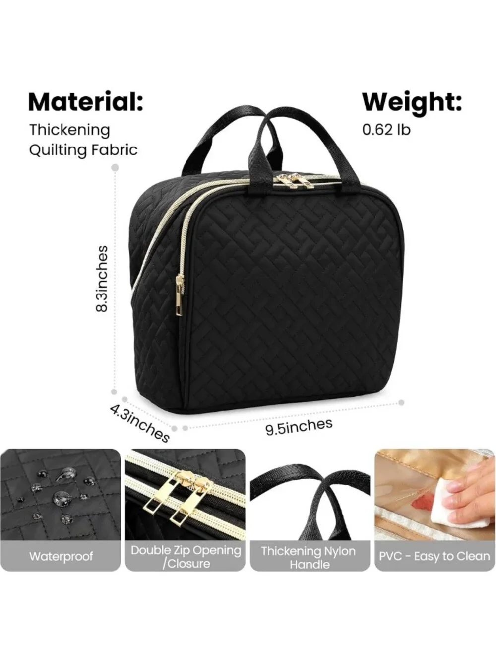 Large Capacity Makeup Bag with Brush Holder & Mirror - Waterproof Travel